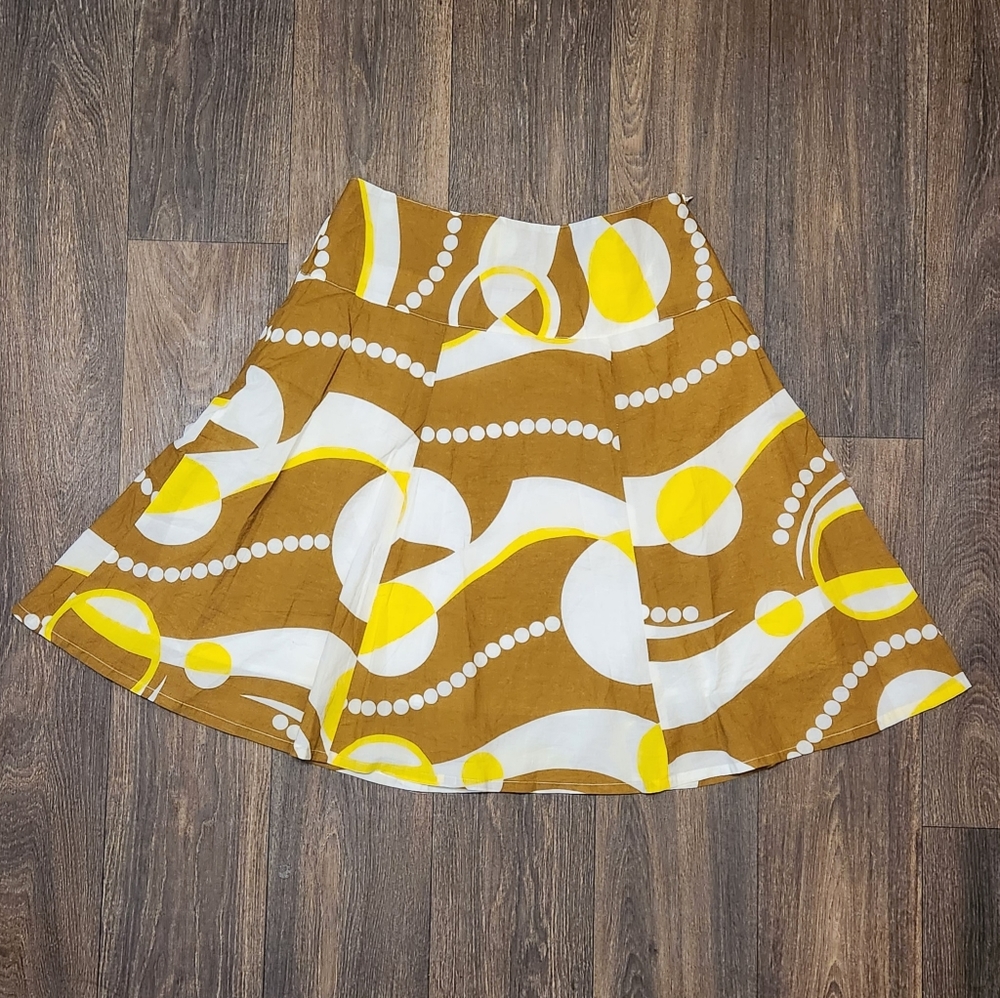 Brown, White, and Yellow Mod Patterned Skirt